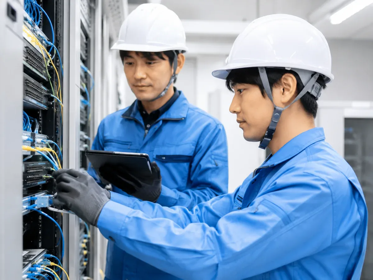 通信設備の施工に携わる技術者チーム